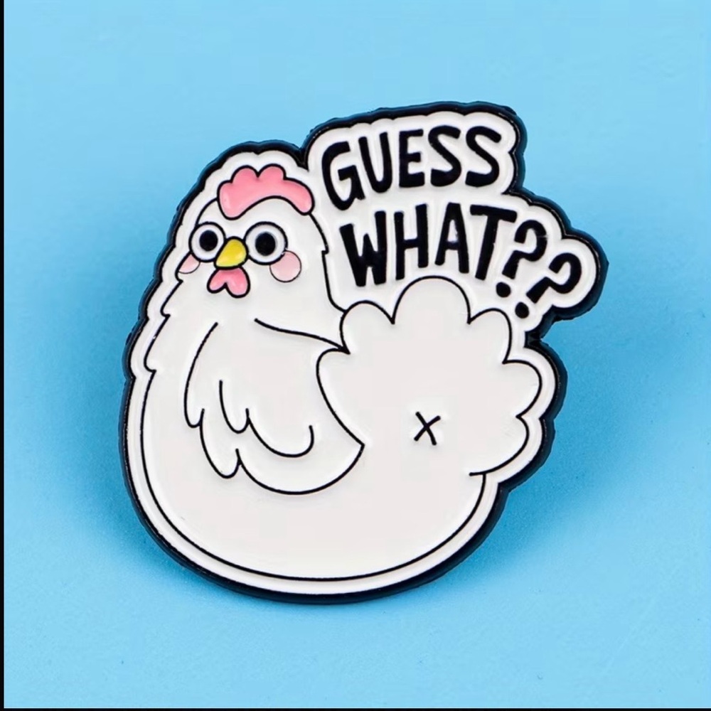 Guess White Chicken Enamel Pin with Pink & Yellow Details - Picture 2 of 4